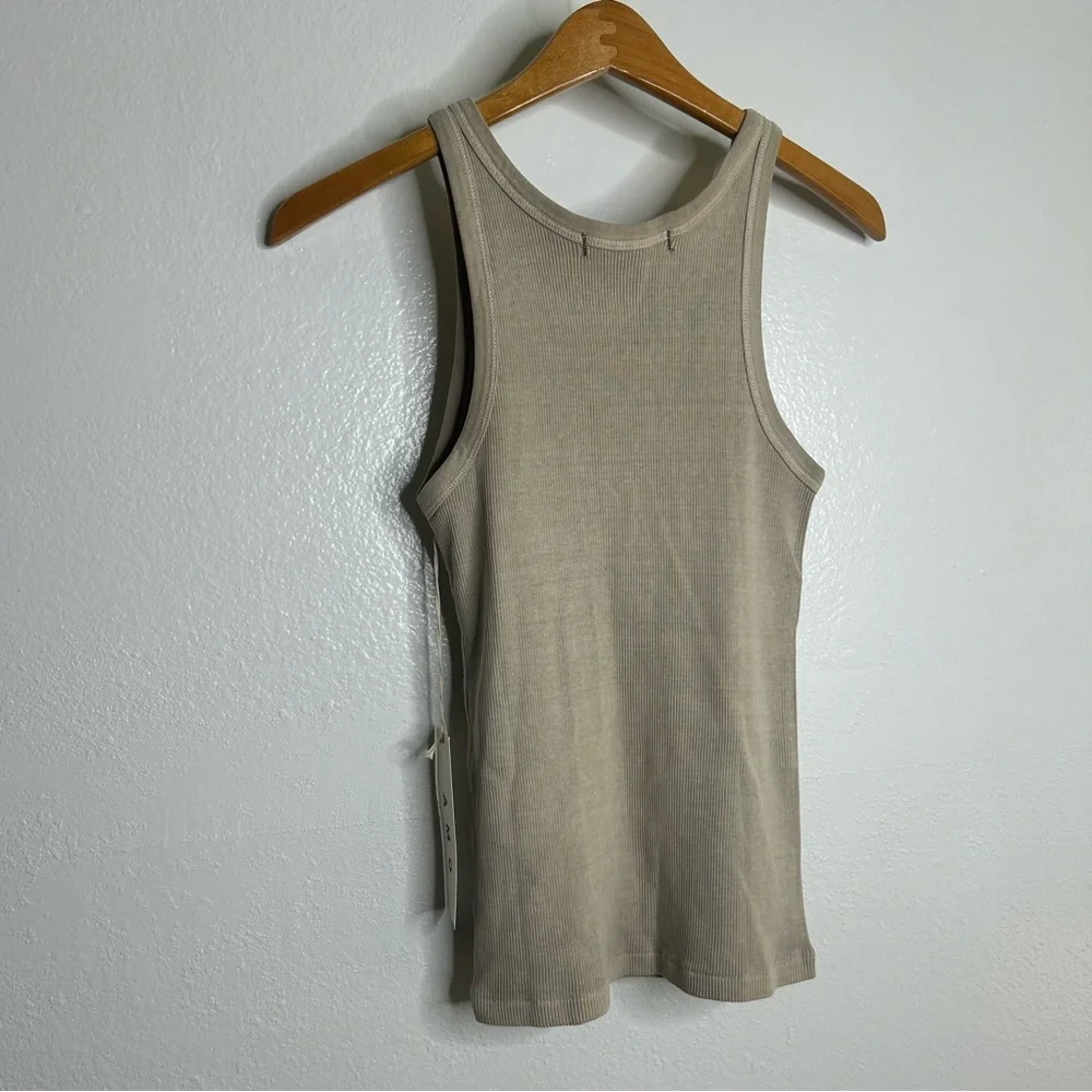 NWT AMO 100% Cotton Ribbed Scoop Neck Tan Tank Top - Picture 6 of 10